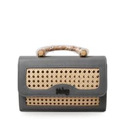 The Malang Baguette — grey cane and vegan-leather handbag with bamboo handle